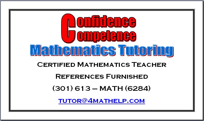 Math Tutoring 301 613 6284 (MATH)